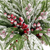 Artificial Norfolk pine branches with red berry stems covered in white frost for holiday decor