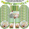 A set of safari jungle themed party tableware including banners plates cups napkins and straws