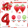 Strawberry foil balloon set including large number balloons and latex balloons