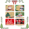 A set of decorative Christmas stickers including a Santa, a Christmas tree, and a Merry Christmas tag.