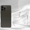 A dark gray smartphone with a clear heart-shaped protective case shown next to its dimensions.