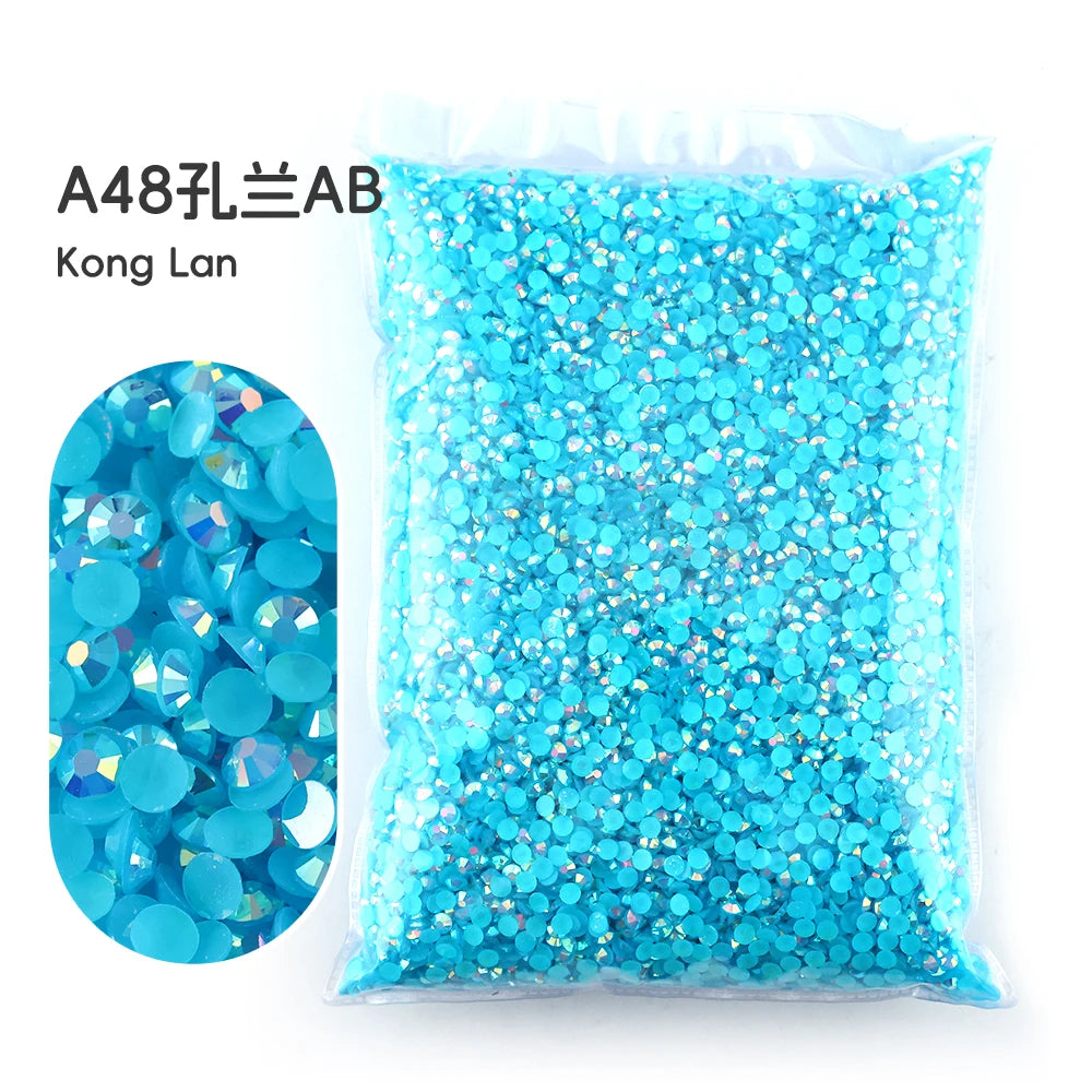 Bag of bright cyan blue resin rhinestones for crafting
