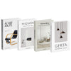 A set of three decorative faux books titled Alvar Alto, Mignon, and Gerta for interior design inspiration