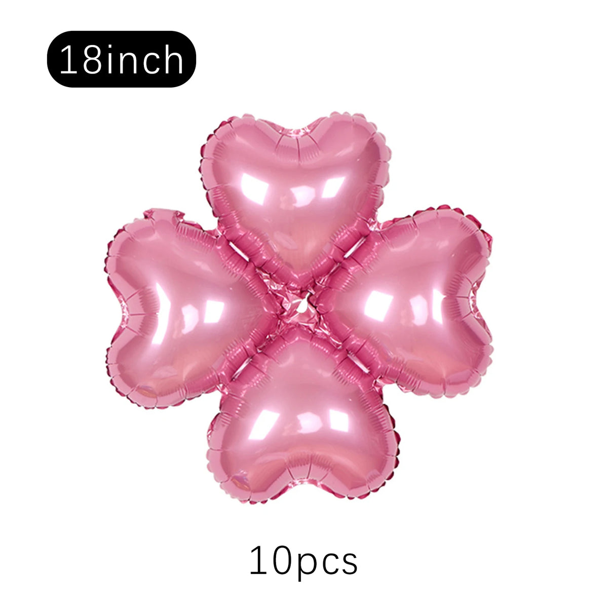 A set of ten pink heart-shaped foil balloons, 18 inches each, for party décor.