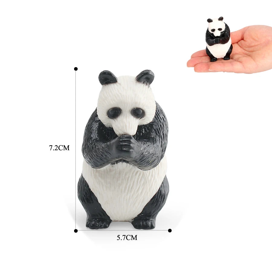A realistic panda figurine set showing a large adult panda and a small baby panda, displayed on a white background.