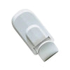 A white snap-on child safety door lock designed for easy installation without tools or adhesives.