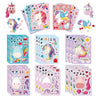 A collection of unicorn themed birthday party supplies including cards, stickers, and decorative elements.