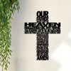 Black metal cross wall art with the inscription Our Father Who Art In Heaven