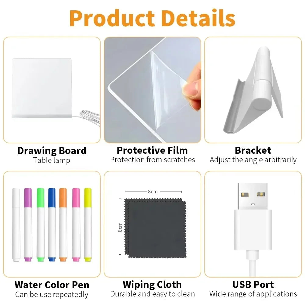 Illuminated Acrylic Drawing Board with Colorful Pens