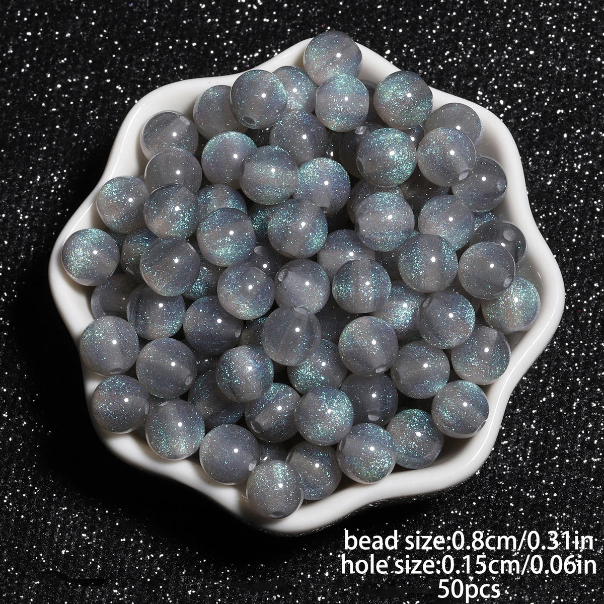 8mm Multicolor Glitter Resin Beads - 50 Pack for Jewelry Making