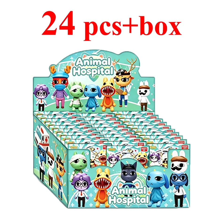 A box containing 24 pieces of blind box figures representing various animals in an Animal Hospital theme.