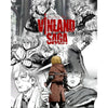 Anime poster featuring characters from Vinland Saga in a dramatic, grayscale style.