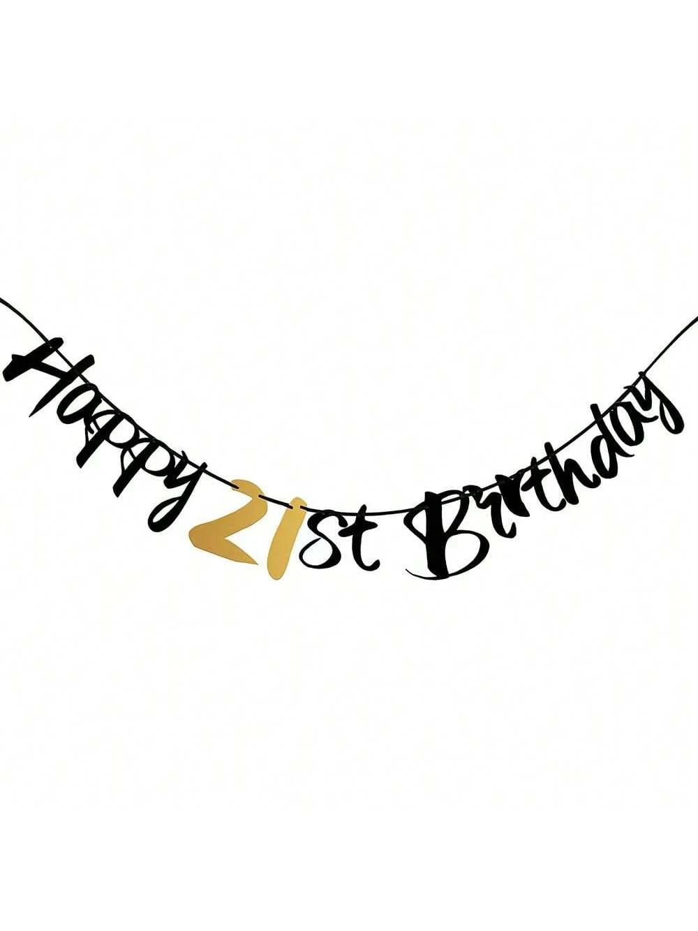 Elegant black and gold glitter banner spelling out Happy 21st Birthday