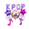 A set of 11 foil letter and star balloons in purple and pink colors for parties