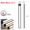 Black 40cm 3 in 1 under cabinet light with Type-C charging and motion sensor features