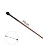 A long, thin black magic wand with a spherical tip and a wooden handle.