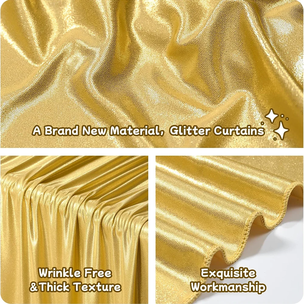 Golden glitter curtains showing a thick, wrinkle-free texture and exquisite workmanship.