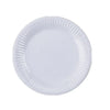 A white disposable plate with a ruffled edge.