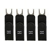 Four black lazy belts with metal hooks and elastic waistbands displayed side by side.