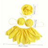 Yellow summer lawn decor goose costume set featuring a ruffled top and skirt