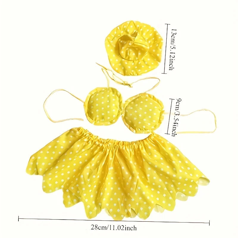 Yellow summer lawn decor goose costume set featuring a ruffled top and skirt