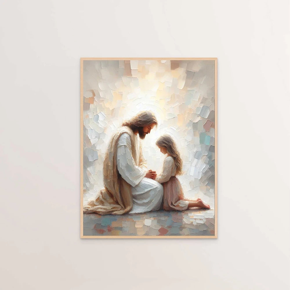 A painting depicting Jesus Christ and a young girl in a soft, luminous style.