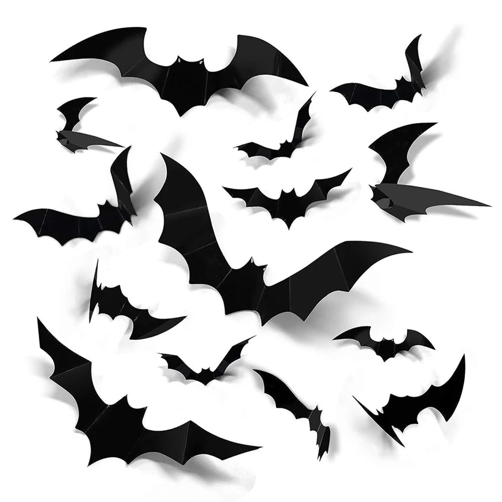 Black PVC bat wall decor for spooky Halloween ambiance