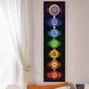 Vertical tapestry featuring a series of colorful chakra symbols for spiritual decor