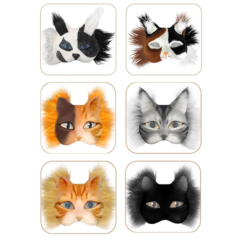 A set of four paintable DIY masks featuring fox and cat faces with various fur colors and patterns.