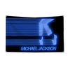 A dark banner featuring blue horizontal lines and a silhouette of a hand and arm, with the name Michael Jackson displayed bel