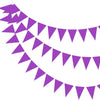 Purple triangle bunting flags forming a curved garland for parties and events