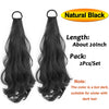 A pair of natural black heat resistant synthetic ponytail extensions shown against a white background.