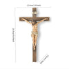 A wooden cross with a resin figure of Jesus Christ crucified, used for home and office decor.