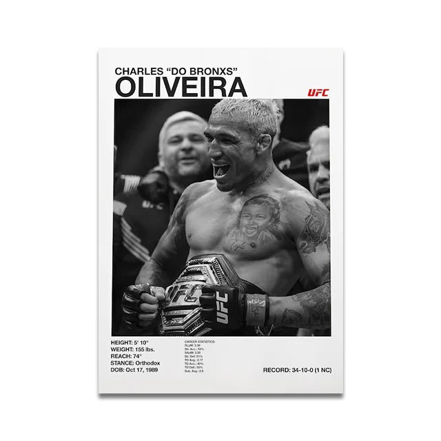 Porträt des Boxers Oliveira mit Bart und intensivem Ausdruck, gedruckt auf Leinwand.