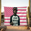 A customizable music banner featuring the American flag design with a person's portrait.