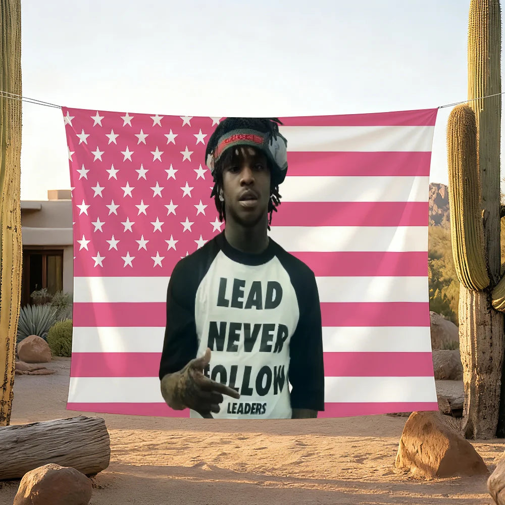 A customizable music banner featuring the American flag design with a person's portrait.