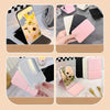 A collection of pink and black portable folding HD makeup mirrors shown in various angles and with different accessories.