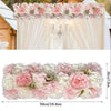 A horizontal panel of artificial pink and white roses used for wedding and party decor.
