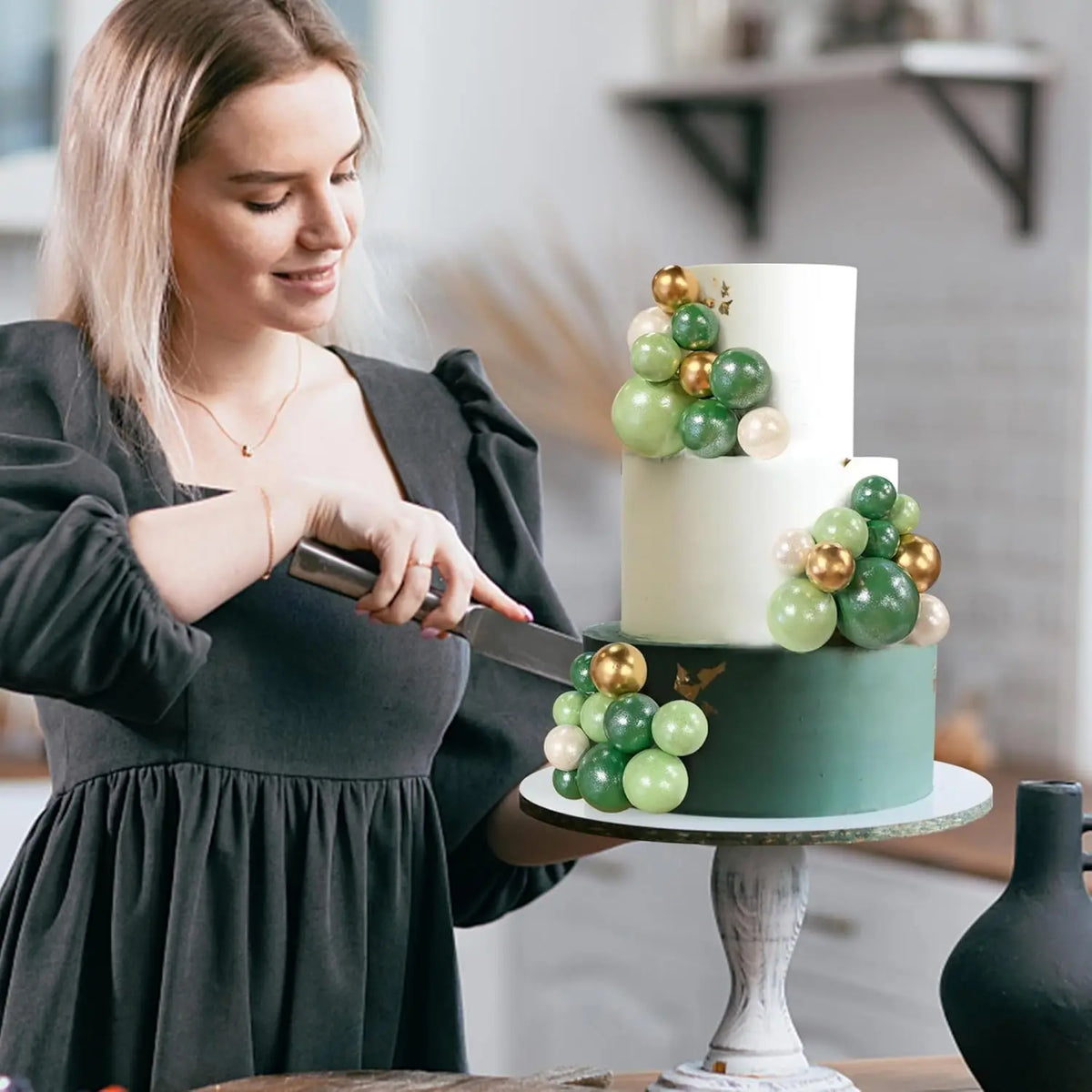 Pearl Green Cake Topper Balls Set