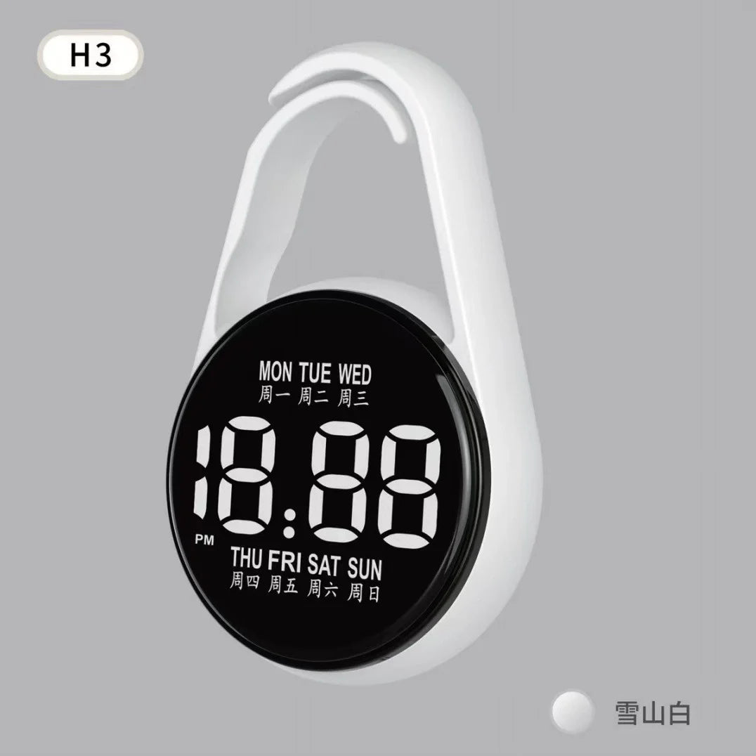 A white LED pocket watch with a black face displaying the time 18:88 and day of the week.