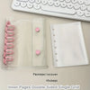 A clear plastic binder cover and a white sheet protector with multiple pink rings for organizing collectibles