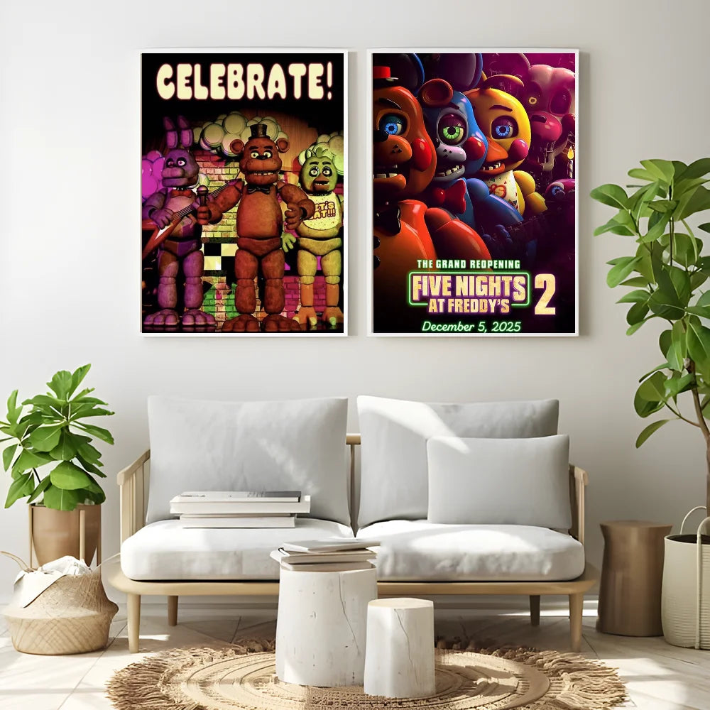 A framed canvas wall art poster featuring characters from Five Nights at Freddy's