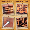 A set of brown and orange fabric photo booth props including a sword, a dollar bill, and a swirling fabric pattern.