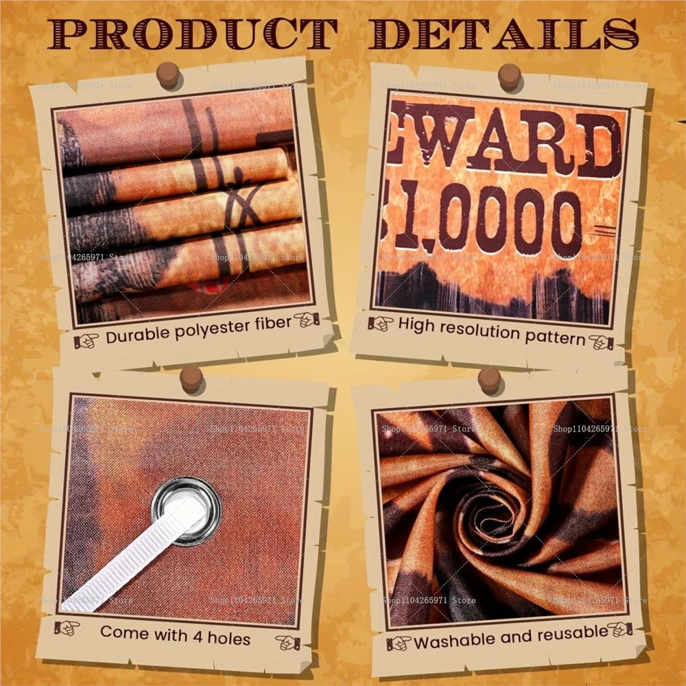 A set of brown and orange fabric photo booth props including a sword, a dollar bill, and a swirling fabric pattern.