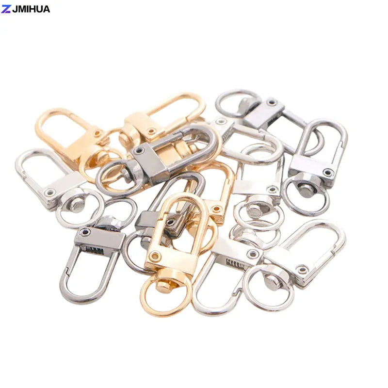A collection of colorful lobster clasp hooks for jewelry making and DIY crafts, including gold and silver options.