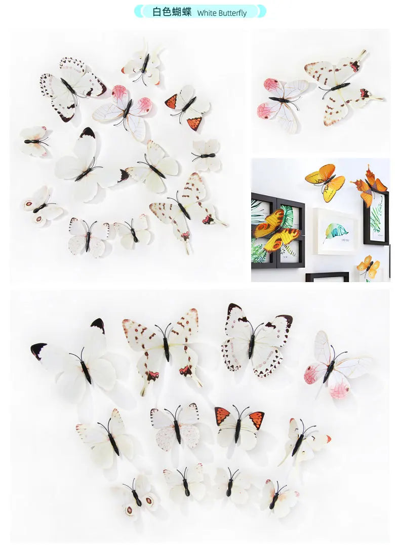 A collection of twelve white and pink butterflies in various shades and sizes used as decorative wall stickers.