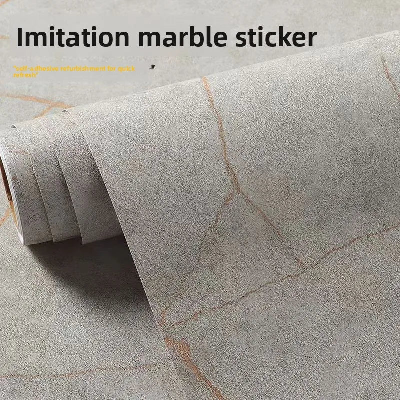 Roll of imitation marble sticker showing a light gray marbled texture and veining