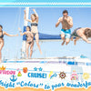 A family is jumping on a boat deck during a birthday cruise celebration.