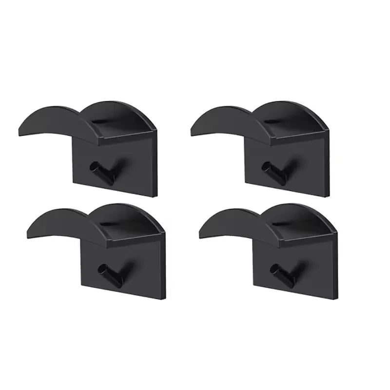 Four black no-drill adhesive hat hooks for wall storage