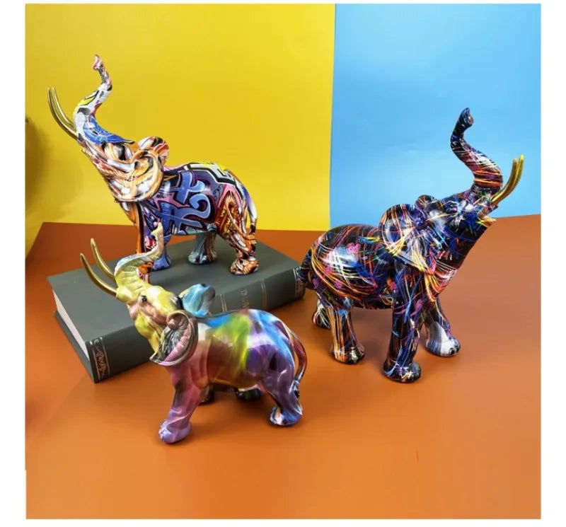 Colorful Elephant Resin Figurine for Home Decor